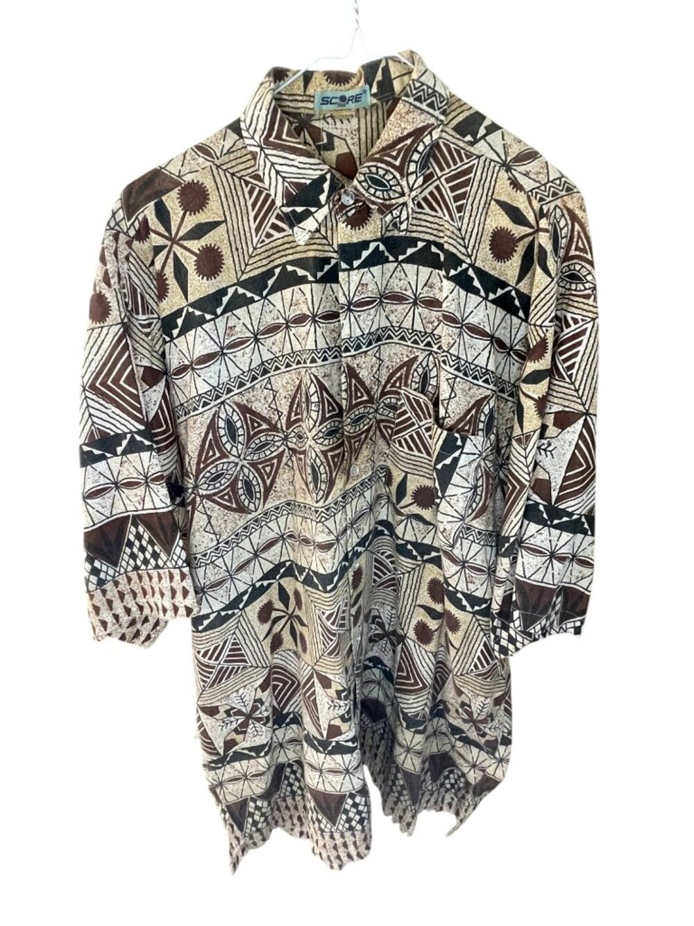 Vintage Score XXL Button-Up Shirt With Tribal Print In Earth Tones